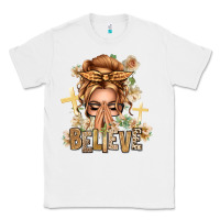 White Blonde Hair Believe Praying Caucasian Messy Bun Classic Tee - texasbilliewilder