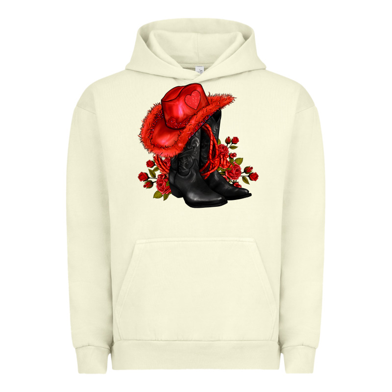 Valentines Day Cowboy Boots Red  And Roses Urban Hoodie by AdoDesignShop | Teevron