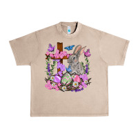 French Oak Easter eggs and Bunny with Cross Easter Day Urban Heavy Tee - HowdyJamesFarm