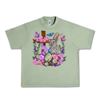 Oil Green Easter eggs and Bunny with Cross Easter Day Urban Heavy Tee - HowdyJamesFarm