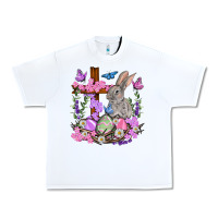 White Easter eggs and Bunny with Cross Easter Day Urban Heavy Tee - HowdyJamesFarm