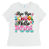 White bye bye school hello pool Ladies Tee - BarkalooDesign