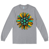 Heather Grey turquoise leopard sunflower Long Sleeve Tee - Jasminsmagicworld