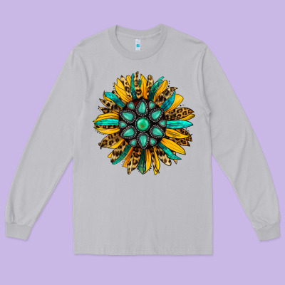 Turquoise Leopard Sunflower Long Sleeve Tee Designed By Jasminsmagicworld