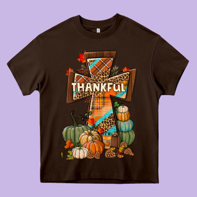Thankful Fall Cross Heavy Core Tee Designed By Bundleandbundleshop