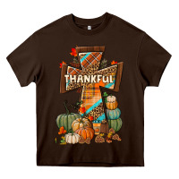 Chocolate Brown thankful fall cross Heavy Core Tee - BundleAndBundleShop