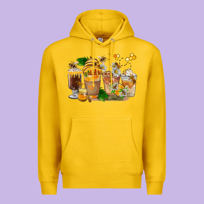 Honey Bee Coffee Cups Premium Hoodie Designed By Fadigitalartstudio