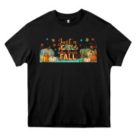 Black just a girl who loves fall libbey glass Heavy Core Tee - BundleAndBundleShop
