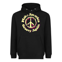 Black Make America Groovy Again Peace Sign 70S Retro Heavyweight Hoodie - lanVoArt