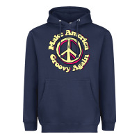 Navy Make America Groovy Again Peace Sign 70S Retro Heavyweight Hoodie - lanVoArt
