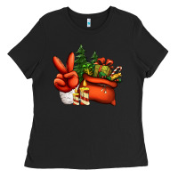 Black christmas santa claus peace hand Ladies Tee - Jasminsmagicworld