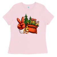 Bubblegum Pink christmas santa claus peace hand Ladies Tee - Jasminsmagicworld