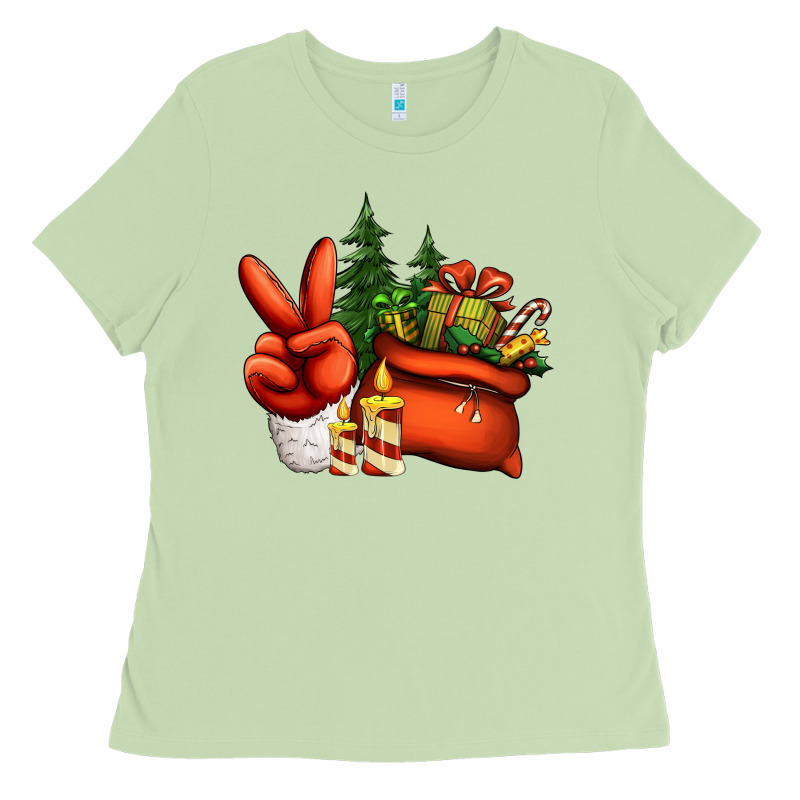 Christmas Santa Claus Peace Hand Ladies Tee by Jasminsmagicworld | Teevron