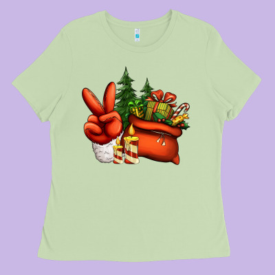 Christmas Santa Claus Peace Hand Ladies Tee Designed By Jasminsmagicworld