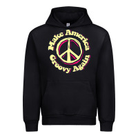 Black Make America Groovy Again Peace Sign 70S Retro Urban Hoodie - lanVoArt