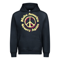 Navy Make America Groovy Again Peace Sign 70S Retro Urban Hoodie - lanVoArt