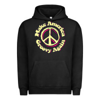 Pigment Black Make America Groovy Again Peace Sign 70S Retro Urban Hoodie - lanVoArt