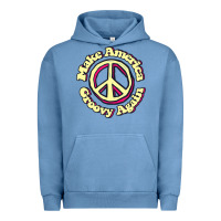 Pigment Pebble Blue Make America Groovy Again Peace Sign 70S Retro Urban Hoodie - lanVoArt
