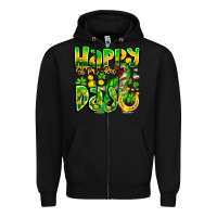 Black Happy St Patricks Rex Day Zipper Hoodie - CowhideDigitalArt