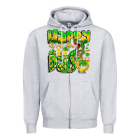 Heather Grey Happy St Patricks Rex Day Zipper Hoodie - CowhideDigitalArt