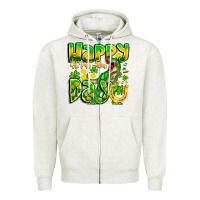Oatmeal Heather Happy St Patricks Rex Day Zipper Hoodie - CowhideDigitalArt