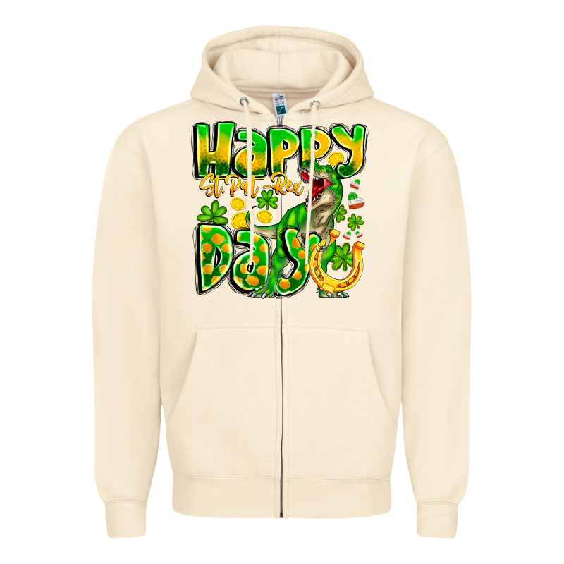 Happy St Patricks Rex Day Zipper Hoodie by CowhideDigitalArt | Teevron