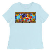 Baby Blue bison amerıcan flag  license plate template Ladies Tee - BarkalooDesign
