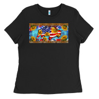 Black bison amerıcan flag  license plate template Ladies Tee - BarkalooDesign