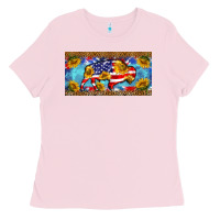 Bubblegum Pink bison amerıcan flag  license plate template Ladies Tee - BarkalooDesign