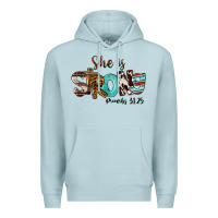 Blue Mist She Is Strong Proverbs 31 25 Premium Hoodie - FaDigitalArtStudio