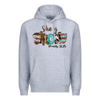 Heather Grey She Is Strong Proverbs 31 25 Premium Hoodie - FaDigitalArtStudio