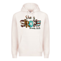 Pale Pink She Is Strong Proverbs 31 25 Premium Hoodie - FaDigitalArtStudio