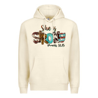 Sandshell She Is Strong Proverbs 31 25 Premium Hoodie - FaDigitalArtStudio