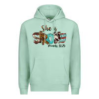 Seafoam She Is Strong Proverbs 31 25 Premium Hoodie - FaDigitalArtStudio