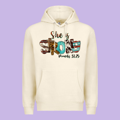 She Is Strong Proverbs 31 25 Premium Hoodie Designed By Fadigitalartstudio