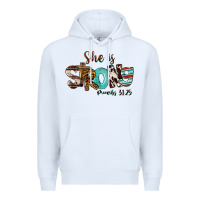 White She Is Strong Proverbs 31 25 Premium Hoodie - FaDigitalArtStudio