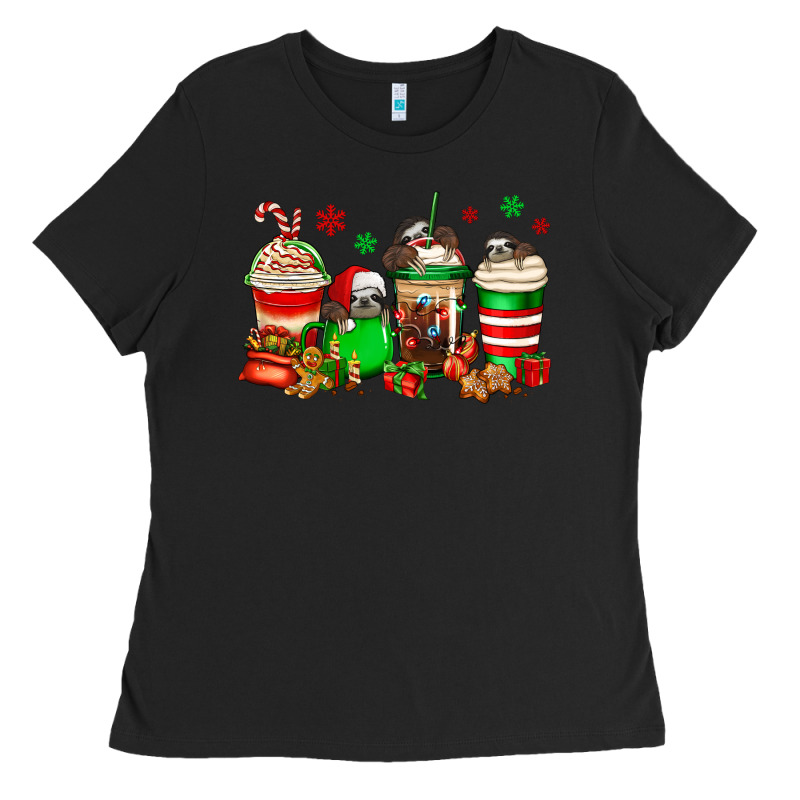 Christmas Sloth Coffee Cups Ladies Tee by Jasminsmagicworld | Teevron