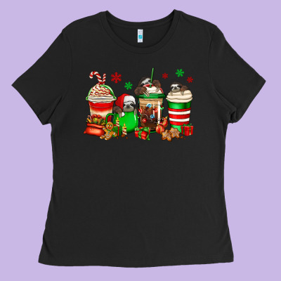 Christmas Sloth Coffee Cups Ladies Tee Designed By Jasminsmagicworld