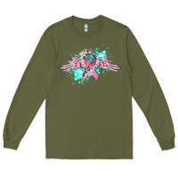 Army Green cancer ribbon with angel wings Long Sleeve Tee - CowGirlArtShop