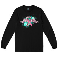 Black cancer ribbon with angel wings Long Sleeve Tee - CowGirlArtShop