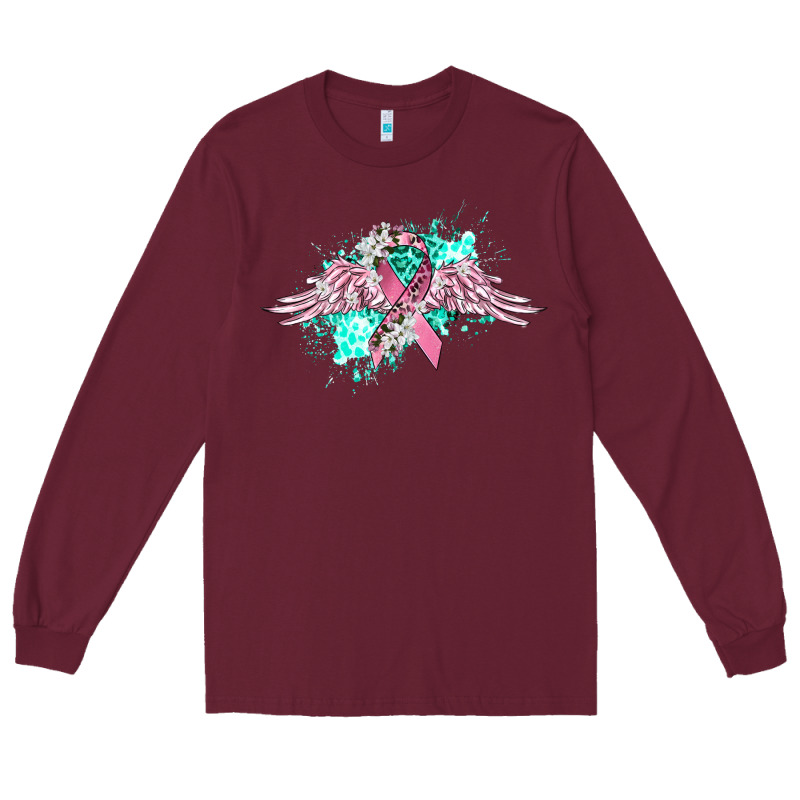 Cancer Ribbon With Angel Wings Long Sleeve Tee by CowGirlArtShop | Teevron