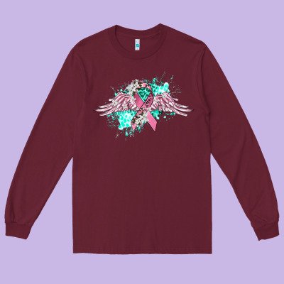 Cancer Ribbon With Angel Wings Long Sleeve Tee Designed By Cowgirlartshop