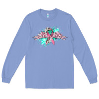Colony Blue cancer ribbon with angel wings Long Sleeve Tee - CowGirlArtShop