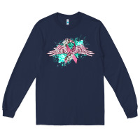 Navy cancer ribbon with angel wings Long Sleeve Tee - CowGirlArtShop
