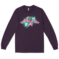 Plum cancer ribbon with angel wings Long Sleeve Tee - CowGirlArtShop