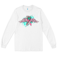 White cancer ribbon with angel wings Long Sleeve Tee - CowGirlArtShop