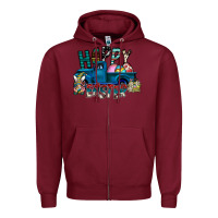 Burgundy Happy Easter  truck Zipper Hoodie - CowhideDigitalArt