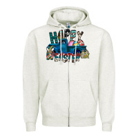 Oatmeal Heather Happy Easter  truck Zipper Hoodie - CowhideDigitalArt