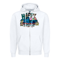 White Happy Easter  truck Zipper Hoodie - CowhideDigitalArt