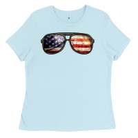 Baby Blue amerıcan flag glasses Ladies Tee - BarkalooDesign